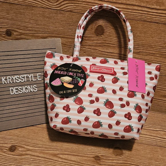 Betsey Johnson Strawberry Stripe insulated lunch tote - Picture 1 of 4